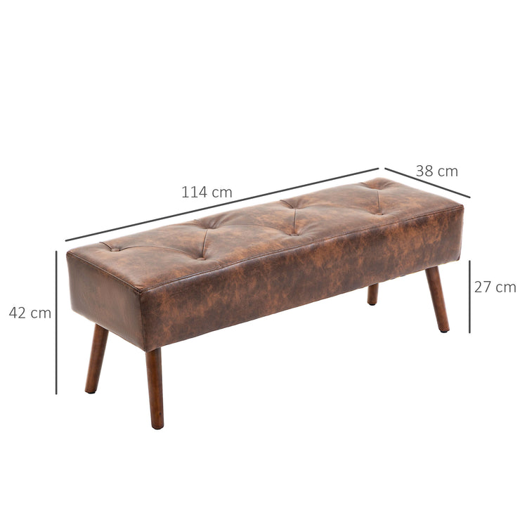 Banc bout de lit banquette capitonnée style vintage 114 x 38 x 42 cm piètement bois revêtement marron effet vieilli