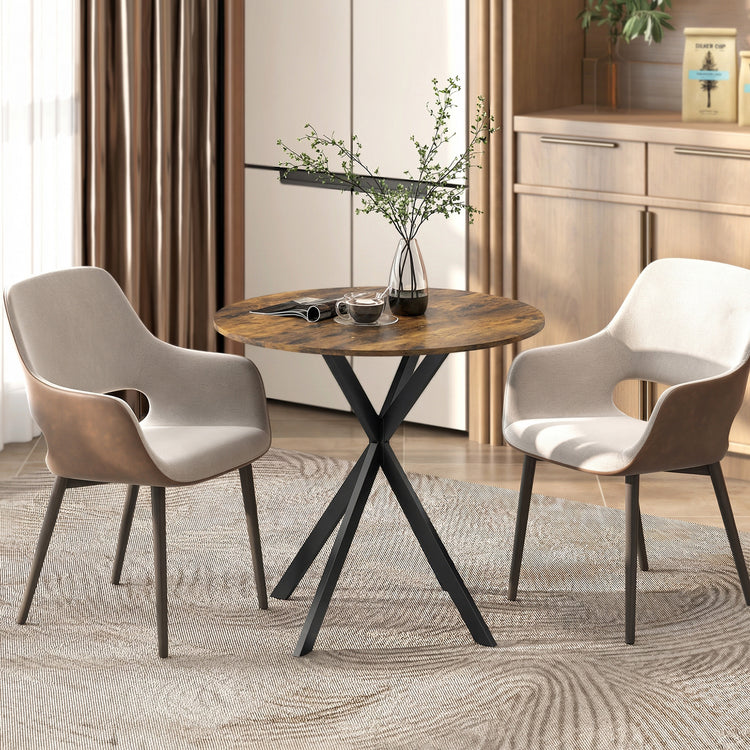 Table à Manger Ronde pour 2 Personnes avec Plateau Aspect Bois et Piètement Croisé en Acier, Brun Rustique