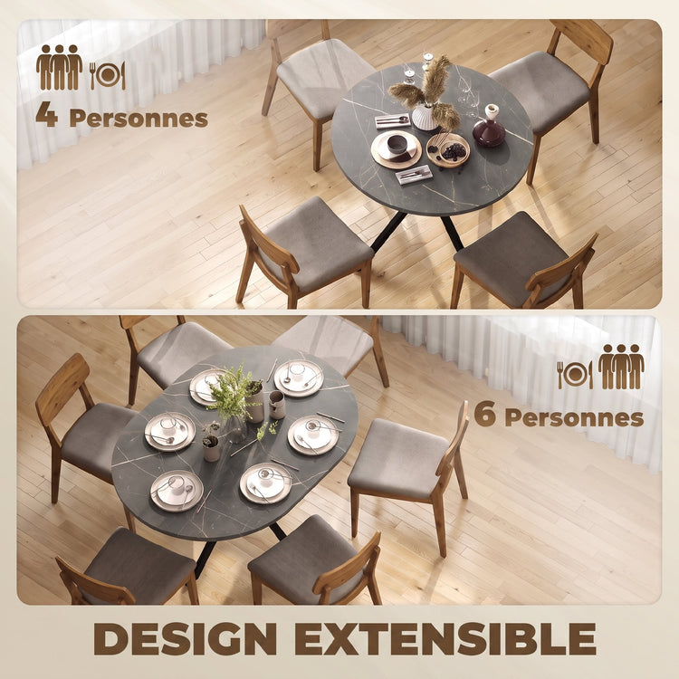 Table à manger extensible ovale pour 4 à 6 personnes, table de cuisine avec rallonge 100-135 cm, effet marbre noir