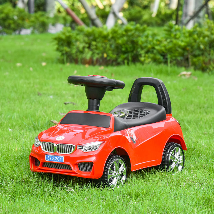 Porteur enfants voiture, véhicule à pousser avec coffre à jouets, klaxon, phares et musique, 63,5 x 28 x 36 cm, rouge