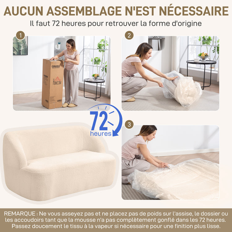 Canapé 2 places en bouclette beige – 142 cm