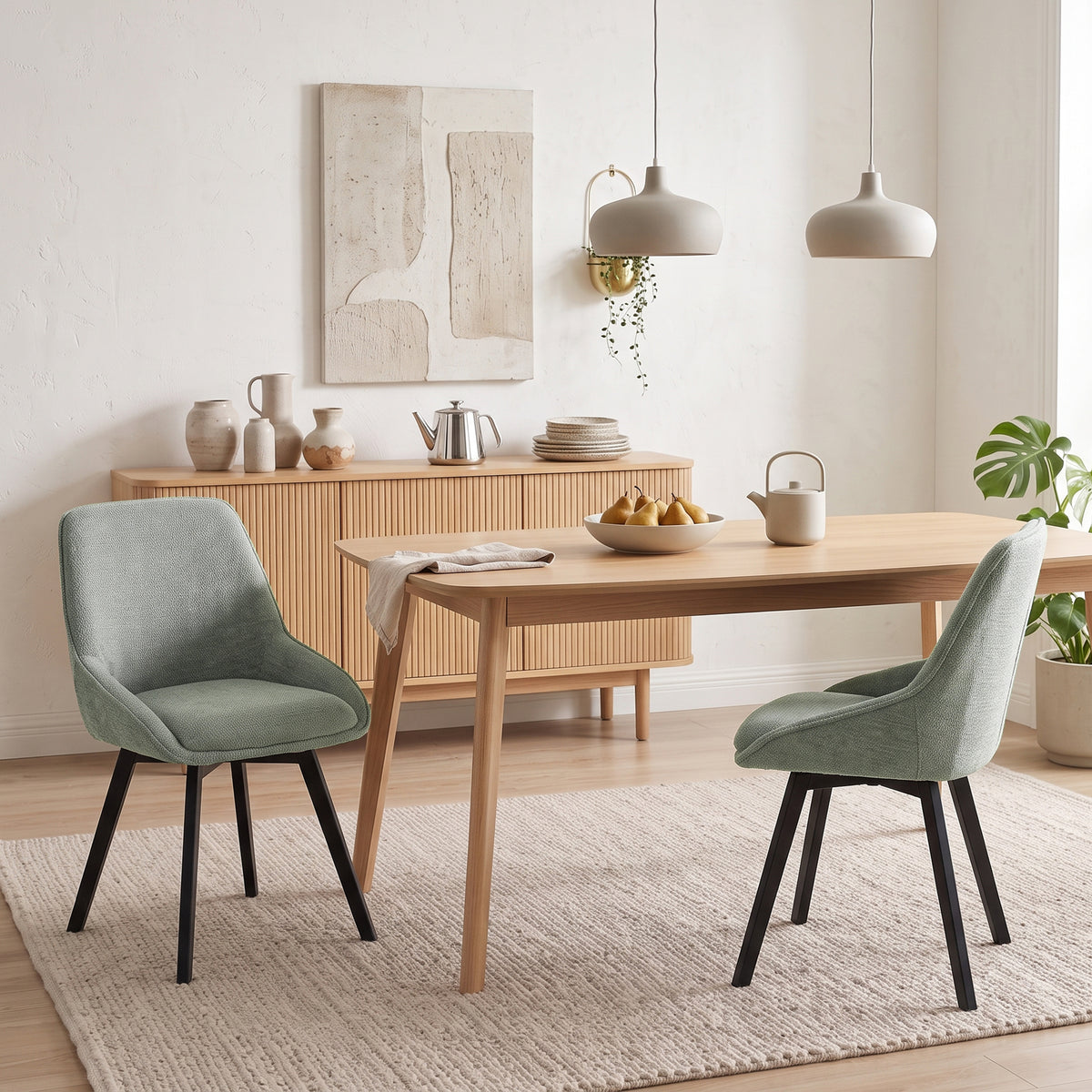 Lot de 2 Chaises de Salle à Manger Pivotantes à 360°, Chaises Cuisine Rembourrée en Chenille, Dossier Incurvé, Vert