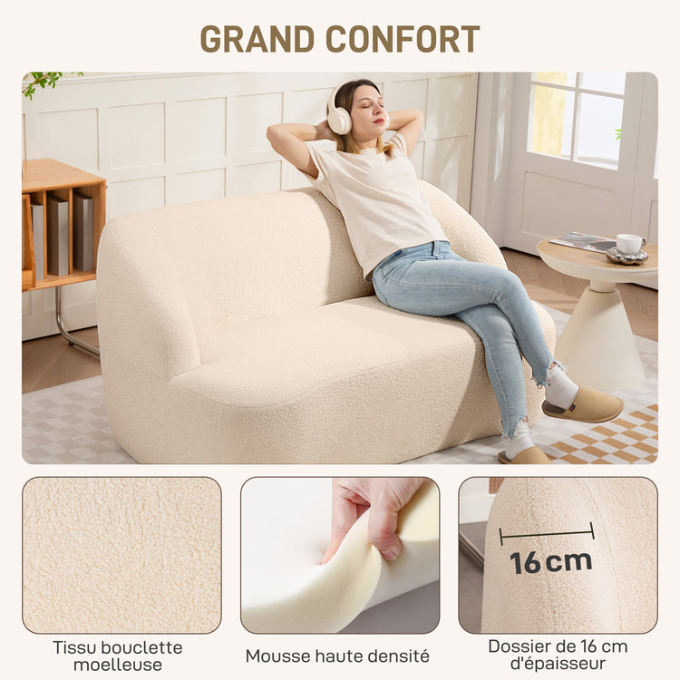 Canapé 2 places en bouclette beige – 142 cm