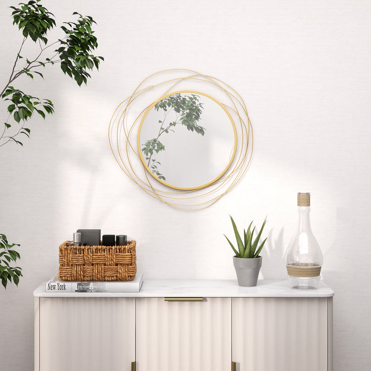 Miroir rond en métal doré – Ø 65 cm