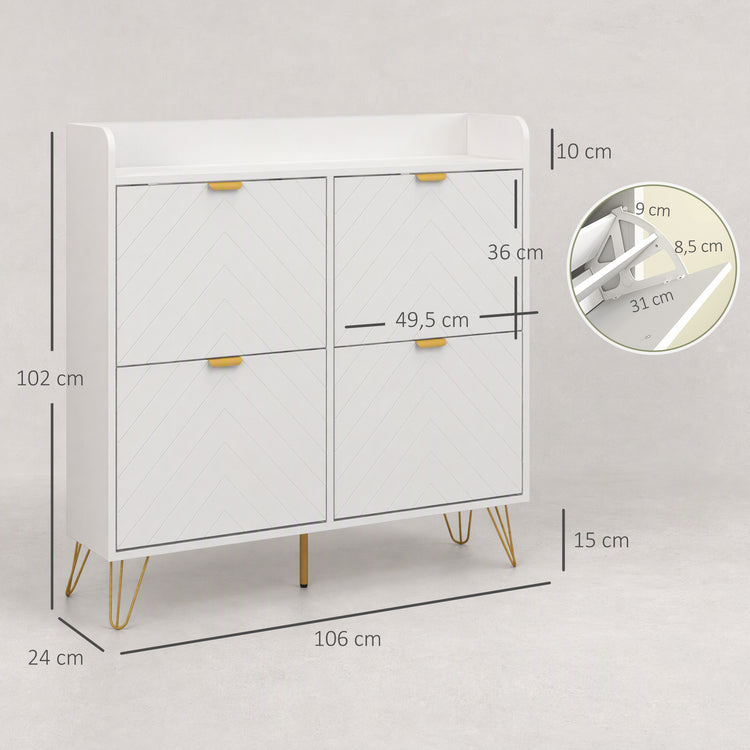 Meuble à chaussures 4 abattants, avec étagère réglable, rangement chaussure 106 x 24 x 102 cm, blanc