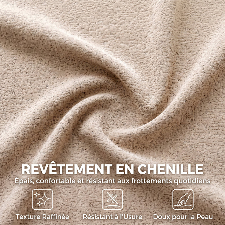 Canapé 3 Places 233 cm, Canapé Salon en Chenille Moderne avec Assise Profonde, Accoudoirs Larges, Beige