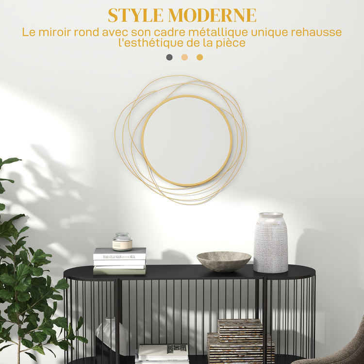 Miroir rond en métal doré – Ø 65 cm