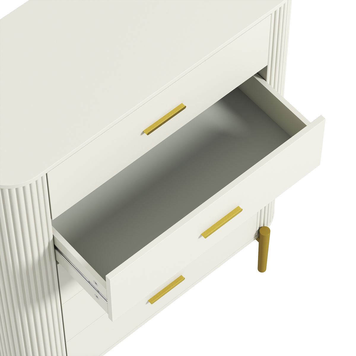Commode 5 Tiroirs, Meuble de Rangement avec Façades Rainurées et Pieds en Métal, Style Moderne, 90x44x120cm, Gris Clair