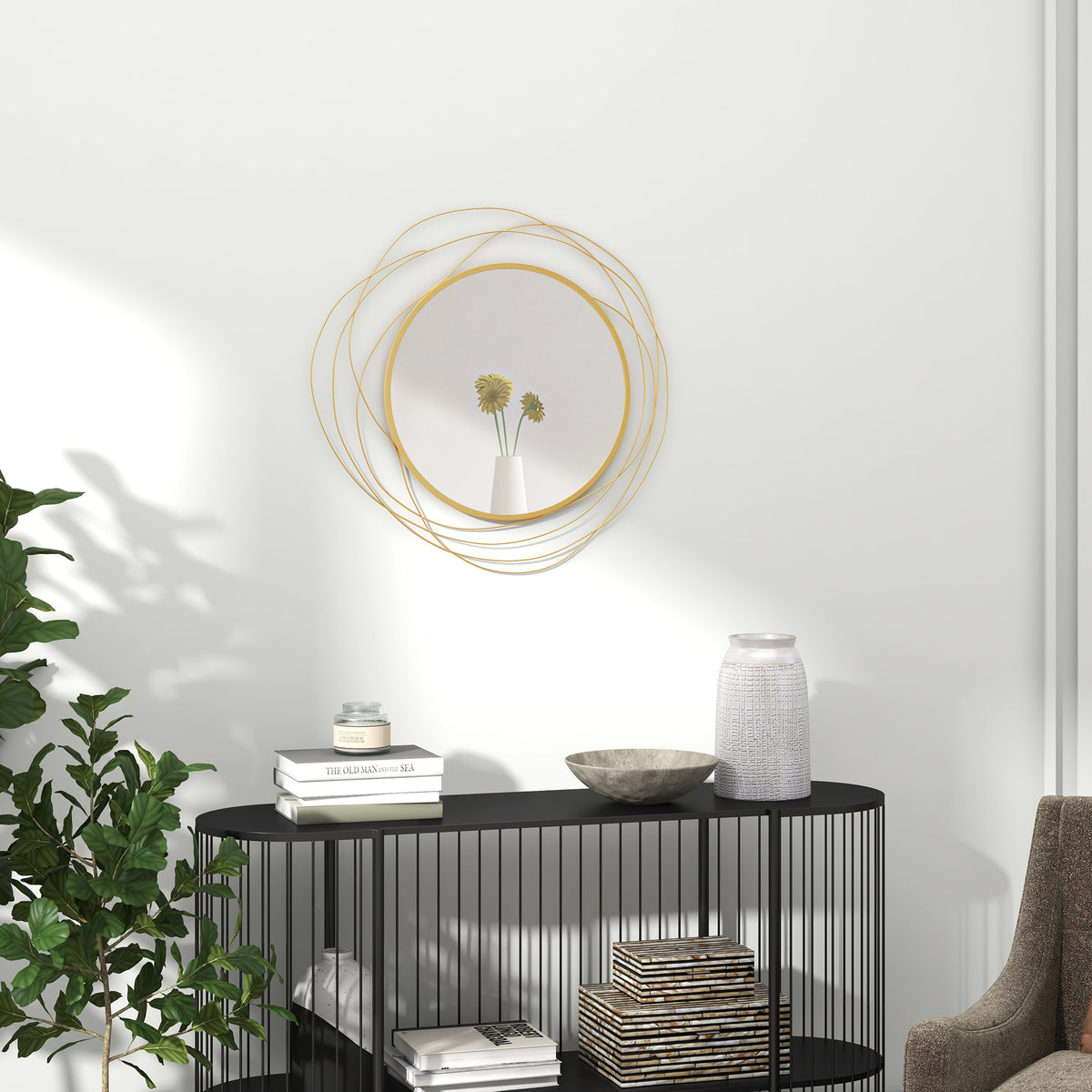 Miroir rond en métal doré – Ø 65 cm