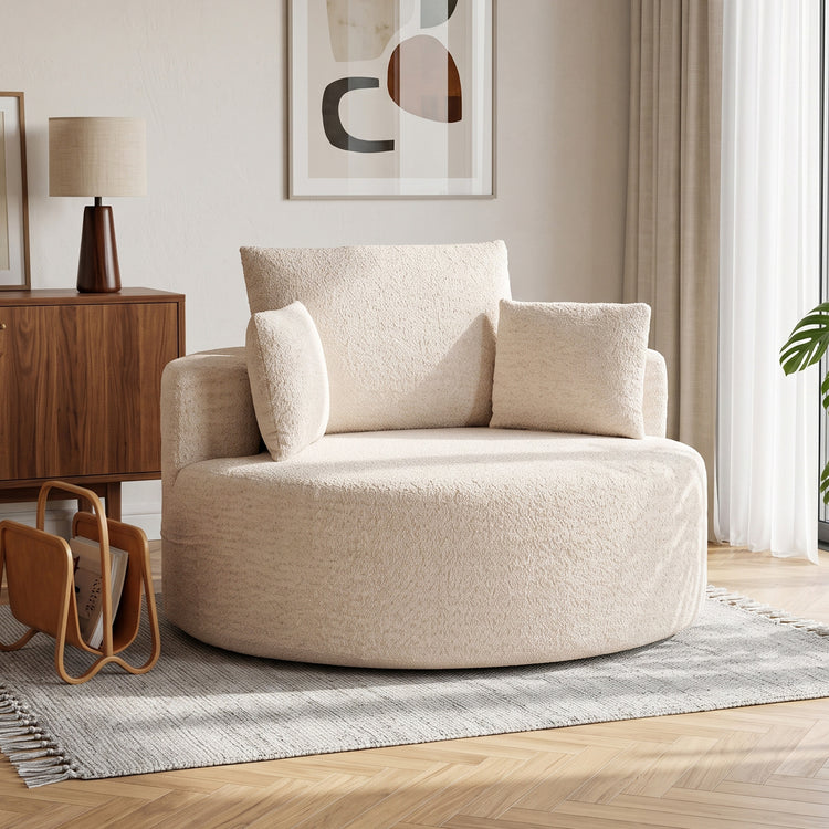Pouf-canapé rond en chenille crème – 130 cm