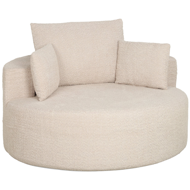 Pouf-canapé rond en chenille crème – 130 cm