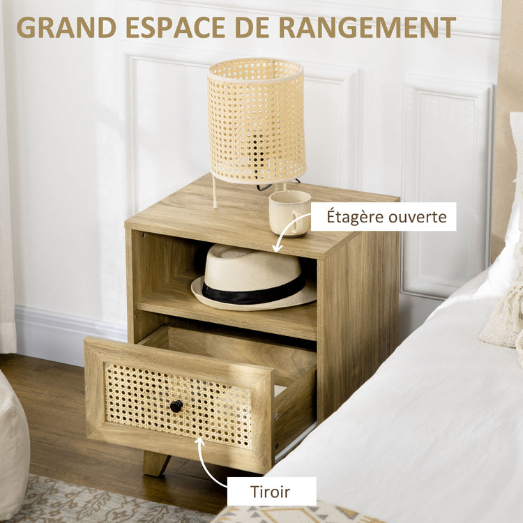 Lot de 2 tables de chevet  table de nuit avec tiroir porte cannage et niche vintage 45 x 39 x 56,5 cm