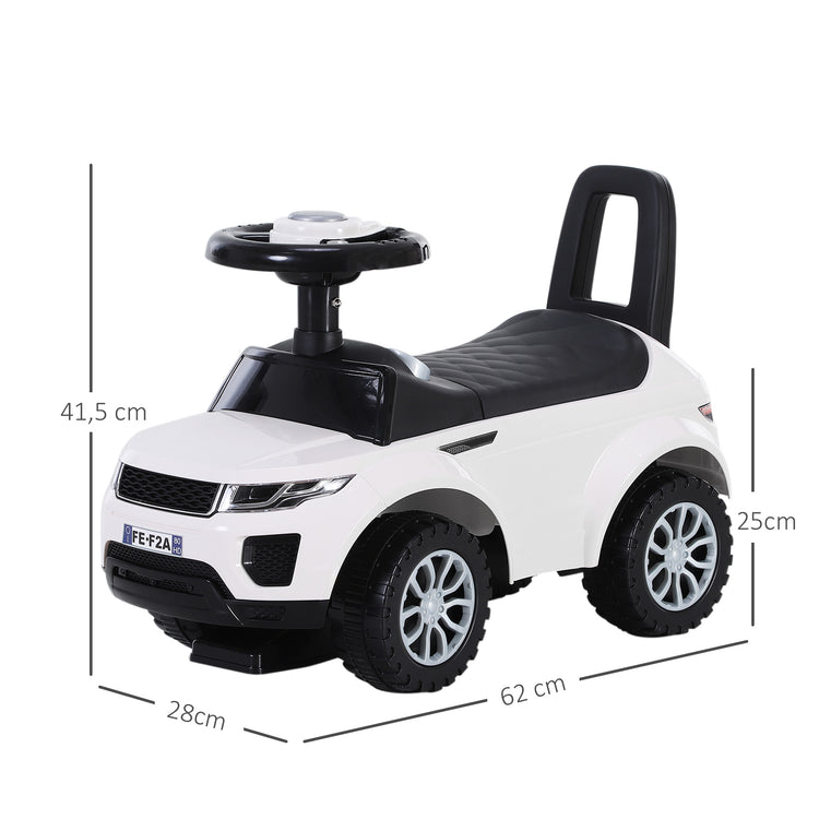 Porteur Enfant Véhicule à Pousser, Porteur Bébé avec Klaxon, Compteurs Factices et Coffre à Jouets, pour Enfants de 12 à 36 Mois, Blanc