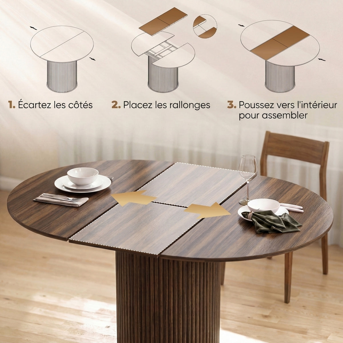 Table à Manger Extensible pour 6 à 8 Personnes, 110-150 cm,Noyer
