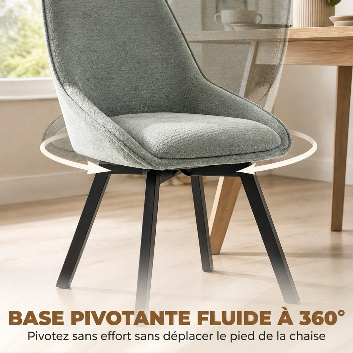 Lot de 2 Chaises de Salle à Manger Pivotantes à 360°, Chaises Cuisine Rembourrée en Chenille, Dossier Incurvé, Vert