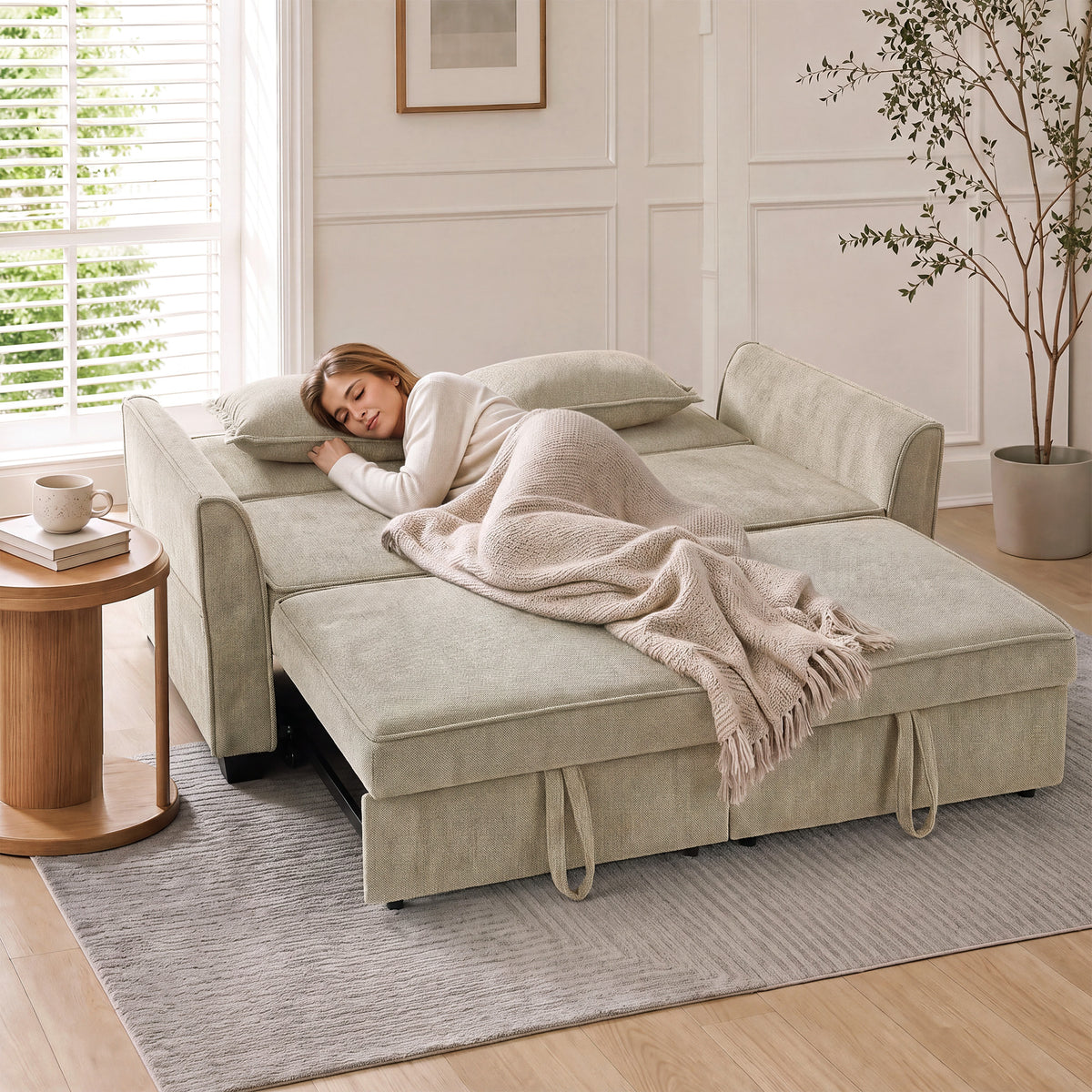 Canapé convertible 2 places en chenille marron – 167 cm